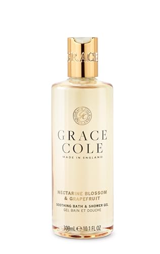 Grace Cole Bath & Shower Gel Nectarine Blossom & Grapefruit Fragrance 300ml - Essential Oils - Vegan Friendly & Cruelty Free, Contains No SLS or Parabens - Made In England