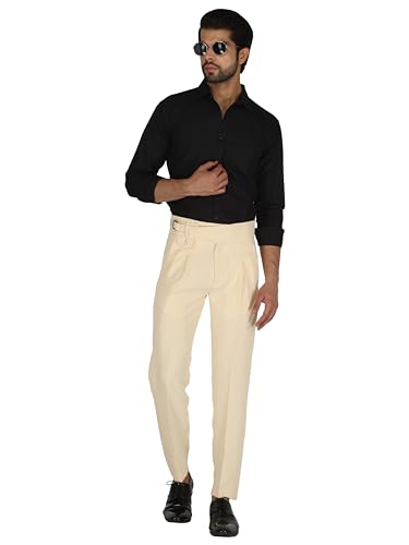 Image of MALENO Tapered Stretchable Poly Lycra Double Pleated Broad Waist Band Gurkha Pants for Men | Korean Fashion Dress Pant for Men