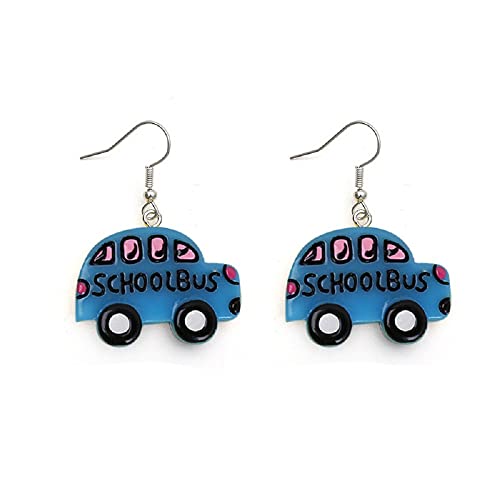 School Bus Drop Dangle Earrings Resin Funny Cartoon Car Creative for Teachers Jewelry