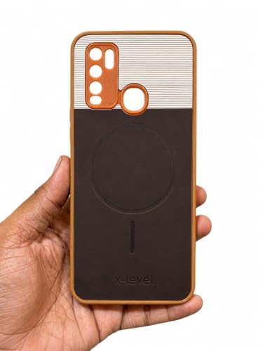Image of Bintage Mac Safe Design Hard Slim Back Case | Soft Border Camera Protect | Dual PU Leather Finish Back Cover Compatible for Vivo Y30 / Vivo Y50 - White & Cherry Brown