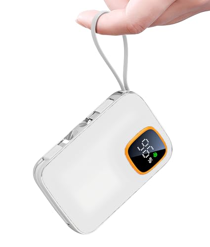 Cargador portátil de carga rápida de 10000 mAh, 22,5 W, con cables de salida integrados tipo C e iOS, pantalla LED, entrada y salida USB C, batería externa para iPhone, iPad, Samsung, Android (blanco)