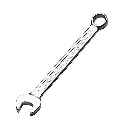 Jetech 15mm Combination Wrench - Industrial Grade Spanners with 12-Point Design, 15-Degree Offset, Made with Durable Chrome Vanadium Steel in Sand Blasted Finish, Forged, Heat-Treated, Metric