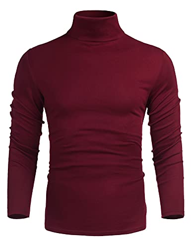 Image of Men's Premium Heavyweight Long Sleeve Mock Neck T-Shirt Pullover Red XL