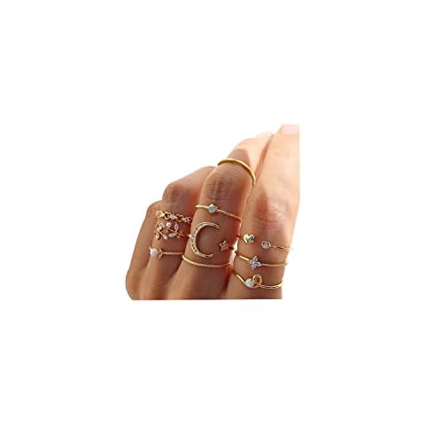 INENIMARTJ Boho Rings for Women,Gold Stacking Rings Set Stackable Knuckle Moon Star Heart Leaf Mid Finger Rings Cute Rings Stocking Stuffers for Christmas Jewelry Cover