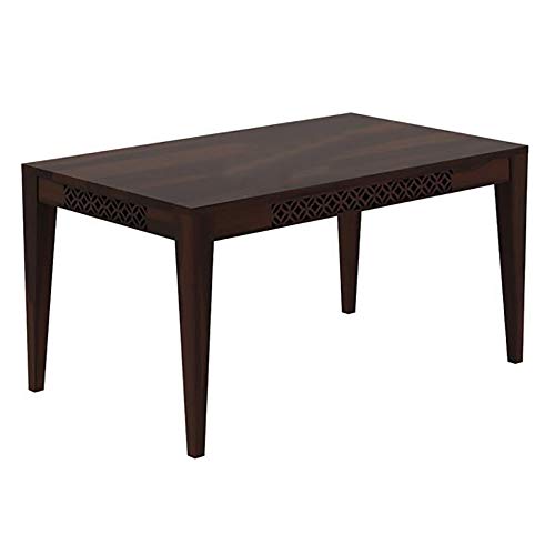 Image of Solid Sheesham Wood 6 Seater Dining Table with 4 Chairs and 1 Bench for Living Room Home Office Dining Room Wooden Furniture Dinner Table Set (Walnut Finish)