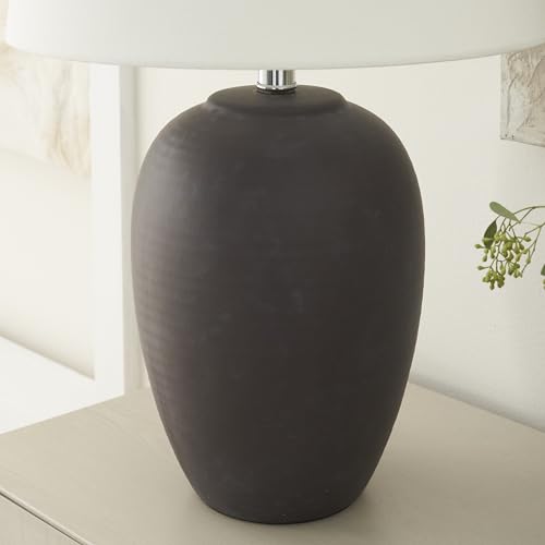 Image of Nourison Home 23 inch Dark Purple Distressed Ceramic Pot Table Lamp for Bedroom, Living Room, Dining, Office, with White Shade