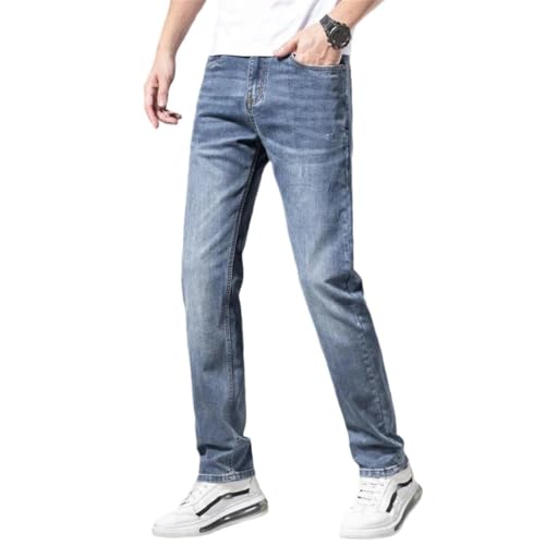 Men's Thin Straight-Leg Jeans, Lyocell Fabric, Casual and Breathable, Comfortable Business Jeans