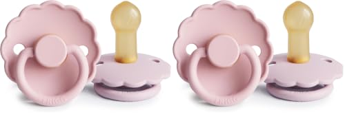 Image of FRIGG Daisy Natural Rubber Baby Pacifier | Made in Denmark | BPA-Free (Baby Pink /Soft Lilac, 6-18 Months) 4-Pack