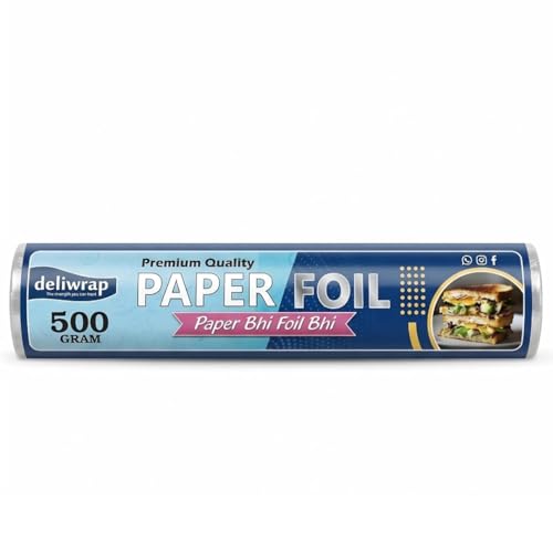 Image of 2-in-1 Paper & Silver Aluminium Foil Roll (500g Net) | Greaseproof & Heat Retention | Keeps Food Fresh | Perfect for Wrapping, Packing, Storing & Serving