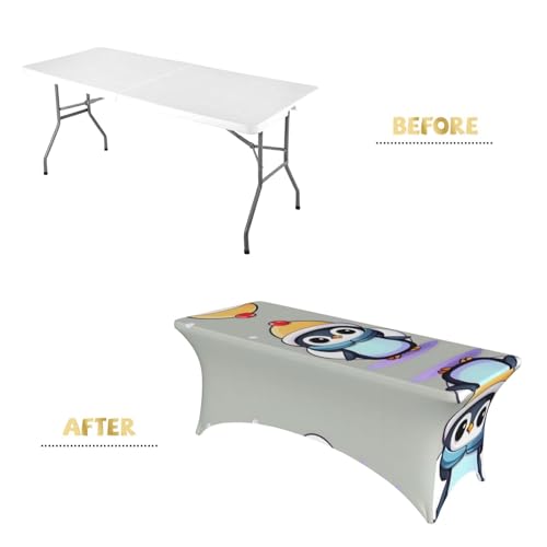 Housse de table rectangulaire extensible en élasthanne imprimé pingouin - 5