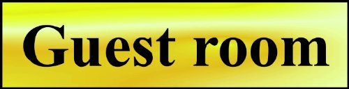 Guest room sign - polished gold effect - self adhesive - laminated - safety sign 200 x 50mm