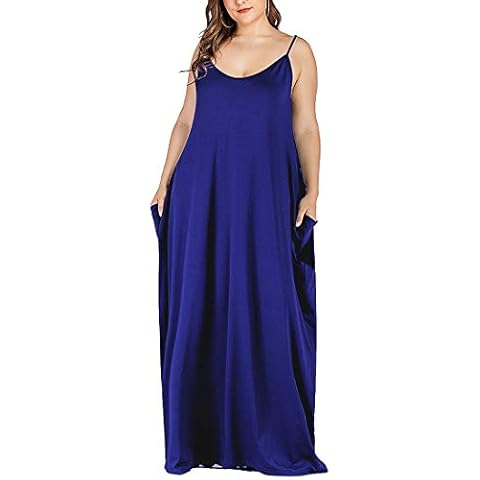 HEARTISIAN Women Plus Size Spaghetti Strap Dress Sexy Sleeveless Maxi Dresses Floor Length Club Party Gown wiht Pocket(Blue-3X) Cover
