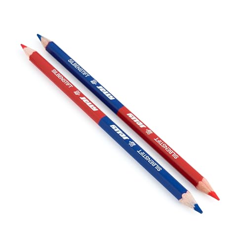 Crayons de couleur pour couper les mots JOLLY, le duo rouge et bleu idéal pour les devoirs