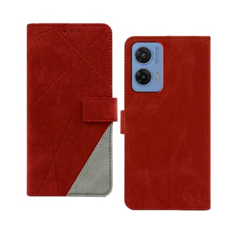 Image of amazon basics Moto G96 5G Flip Cover | Card Pockets Wallet & Stand | Flip Cover for Moto G96 5G (Red with Grey)