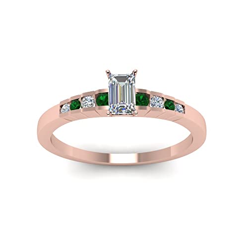 Image of 55Carat Choose Your Gemstone Diamond CZ Graduated Accent Ring Rose Gold Plated Emerald Shape Petite Engagement Rings Everyday Jewelry Wedding Jewelry Handmade Gifts for Wife US Size 4 to 12