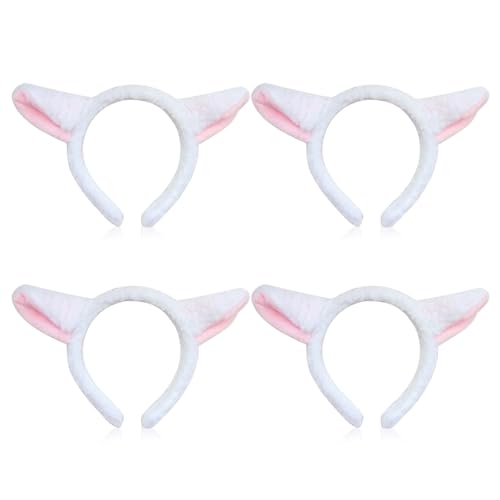 FUIPVGI 4 Stück Plüsch Schafohr Hairhoop Lamm Stirnband Schaf-Stirnband Niedliche Party Kopfbedeckung Tierkopfbedeckung Tier-Stirnbändern Pelzige Ohr Stirnband für Halloween Party Dekoration (4)