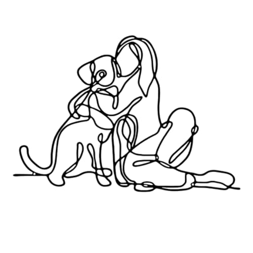 Generico Arte per cani in metallo - murale Scultura di ferro, design moderno | Donna con cane Figura 45.7x30,5 cm, robusta esterna per cucina da giardino e area 'hotel