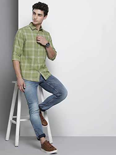 Image of The Indian Garage Co Men Slim Fit Checkered Full Sleeves Spread Collar Casual Shirt