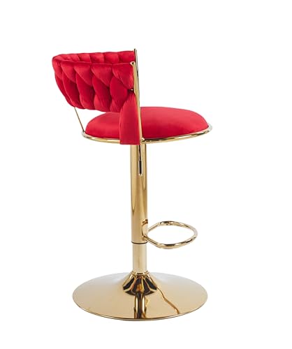 Image of Creative Red Velvet Bar Chair | Modern Adjustable Bar Stool for Home, Kitchen & Bar Use | Electroplated Metal Base | 1.87 Feet Seat Height | Tufted Design | Qty 1