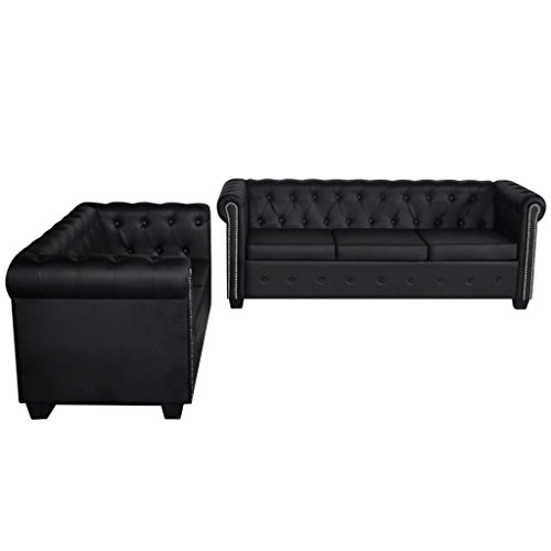 Gecheer Chesterfield Sofa 2-Sitzer und 3-Sitzer Loungesofa Polstersofa Lounge Couch Sofagarnitur Vintage Couch Bürosofa Polstermöbel Stilsofa Couchgarnitur Polstersofa Kunstledersofa KunstlederSchwarz – Bild 4