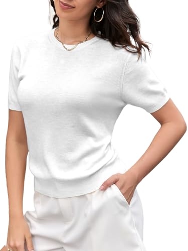 Image of SANGTREE Short Sleeve Sweater for Women Crewneck Summer Knit Tops | Summer Knit Pullover Tops.Perfect for Daily,Work,Home,Holiday,Travel,Shopping Etc.