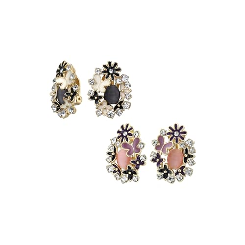 Boucles d'oreilles clip papillon roses et violettes pour flâner au jardin