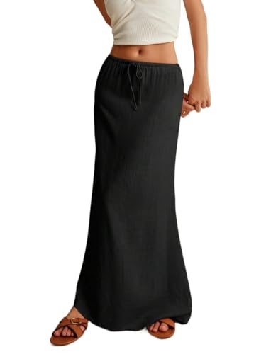Women's Flowy Trendy Skirt Casual Solid Low Waist Long Skirt