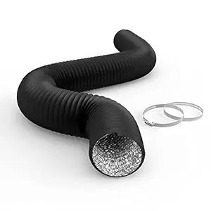 iPower 4 Inch Dryer Vent Hose 8 Feet Long PVC Flexible Al Ducting 4 Layer Protection for HVAC Heating Cooling Ventilation and Exhaust, 2 Clamps Included, Black