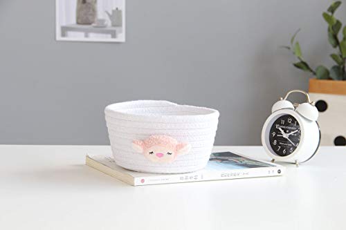 Woven Storage Basket Small Cute Storage Box Cotton Rope Braided Toy Baskets Storage Shelf Basket for Multipurpose Container Home Office Desktop Organiser Decoration White Lamb - Image 2