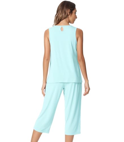Image of NACHILA Pajamas for Women-Viscose Made from Bamboo, Sleeveless Pjs Tank Top Capri Pants Pajama Sets Cooling Sleepwear