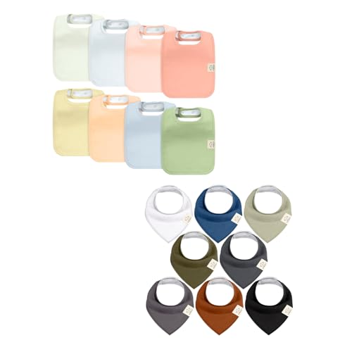 KeaBabies 8-Pack Toddler Drool Bibs for Boy, Girl and 8-Pack Baby Bandana Bibs - Soft Cotton Drooling Bib for Kids, Infant, Babies - Stylish Unisex Bandana Scarf