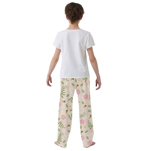 ZZXXB Bee Spring Flowers Boys Long Pants Soft Trousers Elastic Waist Kids Lounge Bottoms with Pockets S-XL3