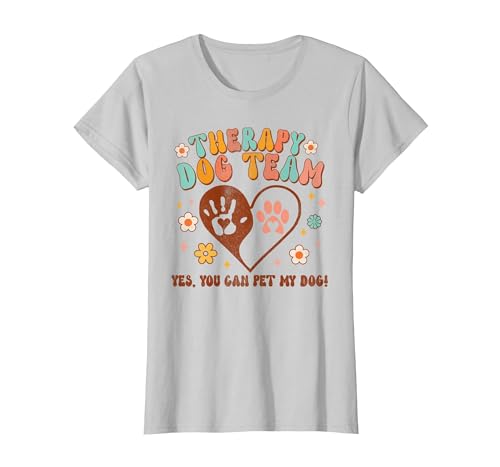 Therapy Dog Team Pet My Dog Animal Assisted Therapy Groovy T-Shirt, Women, Silver Grey, Medium