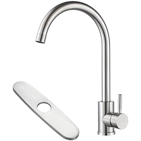 Kohonby Single Handle Brushed Nickel Kitchen Sink Faucet High Arc Single Hole Kitchen Faucet with Deck Plate Cover