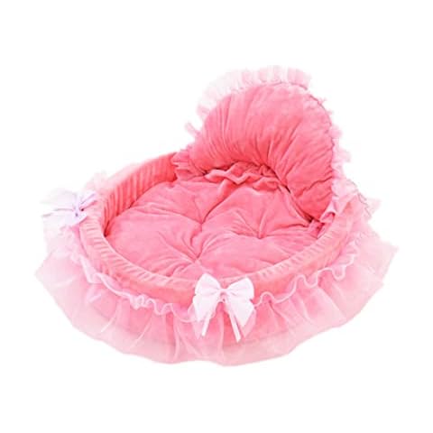 Pet Dog and Cat Bed Small Dog Self Warming Indoor Puppy Princess Bow Lace Heart Elegant Cute Bed Dog House Pet Warming Bed (Pink) Cover