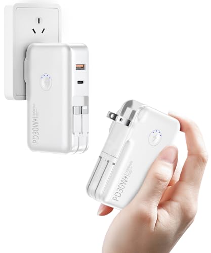 Portable Charger, Power Bank, 16000mAh Power Bank Built-in AC Wall Plug and Cables, PD 30W and QC4.0 Fast Charger for iPhone and Android Phones and Most Electronic Devices (Black)