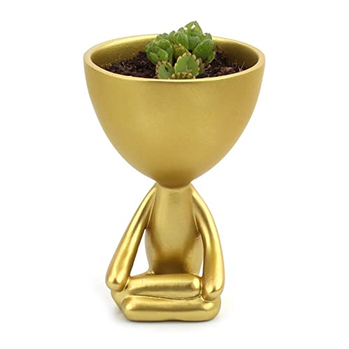 Image of AUGEN Polyresin Meditating Cup Flower Pot Vase Gold Stand Statue Showpiece for Home Decor Decoration and Gifting (6719-C1, 14.5cm)