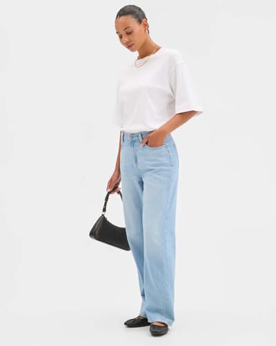 Image of KOTTY Women's High Waist Straight Fit Cotton Blend Denim Jeans|Comfortable Regular Length Casual Jeans for Women