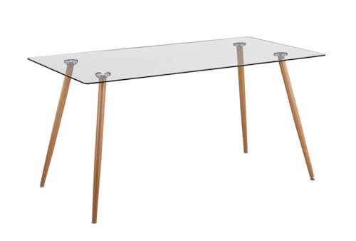 PEGANE Table à Manger, Table de Repas en Verre et Pieds métal Coloris chêne Cambrian - Longueur 140 x Profondeur 80 cm