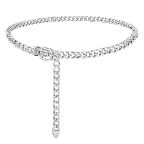 WHIPPY Waist Chain Belt Women Ladies Adjustable Body Waist Link Belts for Jeans Dresses Silver M