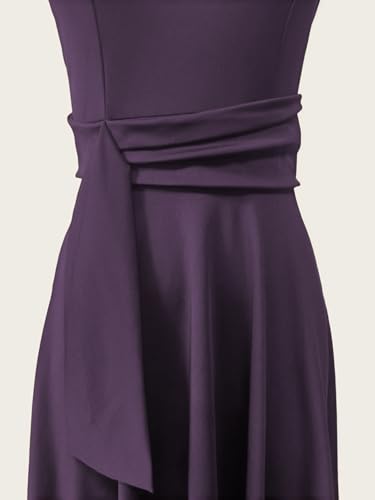 Image of FENJAR Women's Elegance Audrey Hepburn Style Ruched Dress Round Neck Sleeveless Swing Midi A-line Dresses (US, Alpha, Small, Regular, Regular, Purple)