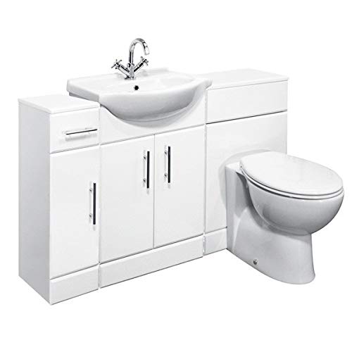 VeeBath Linx 1300mm Bathroom Vanity Unit Cabinet Combination Set with Storage and WC Toilet Unit, Pan and Cistern