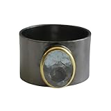 Anillo de aguamarina en plata de ley chapada en oro y oxidada, talla US 6.5 / diámetro 16,9 mm – piedra preciosa natural – regalo de cumpleaños – ideas de regalo hechas a mano para mujer