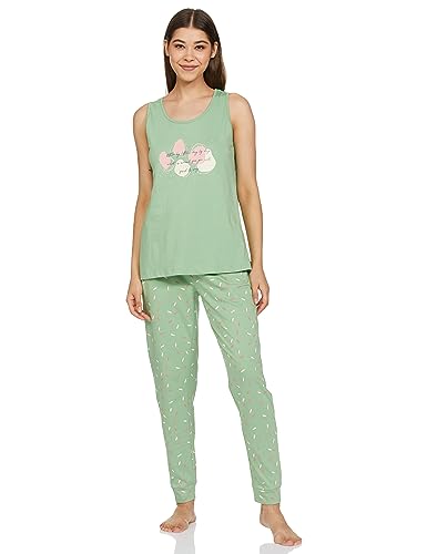 Image of Amazon Brand - Symbol Women's Cotton Regular Fit Sleveless Top and Jogger Night Suit (Night Wear | Lounge Wear Set) (Available in Plus Sizes)