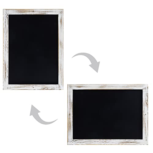 Mygift 2 Pc Set - Bulletin And Chalkboard, Wall Mounted White Weathered Wooden Framed Mini Chalkboard And Linen Cork Board #TOP5