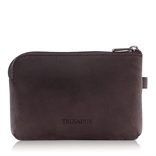 TRUSADOR Milano Women Men Leather Coin Card Key Ring Wallet Pouch Purse Zipper Change Bag (Brown)2