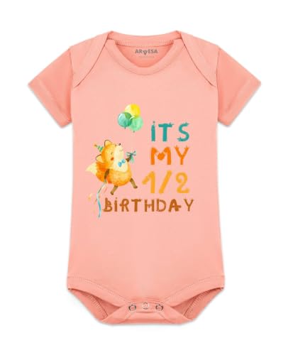 Image of ARVESA Half Birthday Baby Milestone Romper for Baby Boy and Baby Girl Cotton 0-12 Months Design no 277 - Half Birthday