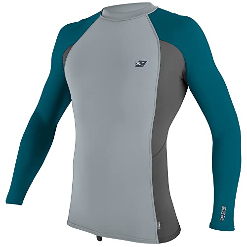 O'Neill Wetsuits Men's Standard Premium Skins Long Sleeve Rash Guard, Cool Grey/Graphite/Tide Pool, X-Large
