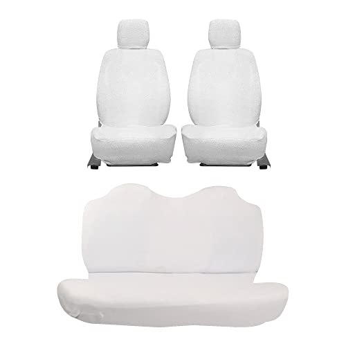 Image of AUTOXYGEN Car Towel Seat Cover Accessories Front & Rear 100% Pure Cotton Fabric, Sweat Control Complete Set for Swift Dzire (Front Detachable Headrest, White)