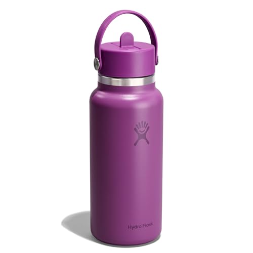 Image of Hydro Flask Water Bottle - Insulated Stainless Steel - Wide Mouth Flex Straw Lid, Non Spill, Leakproof and Refillable in 32 Oz Supernova Purple